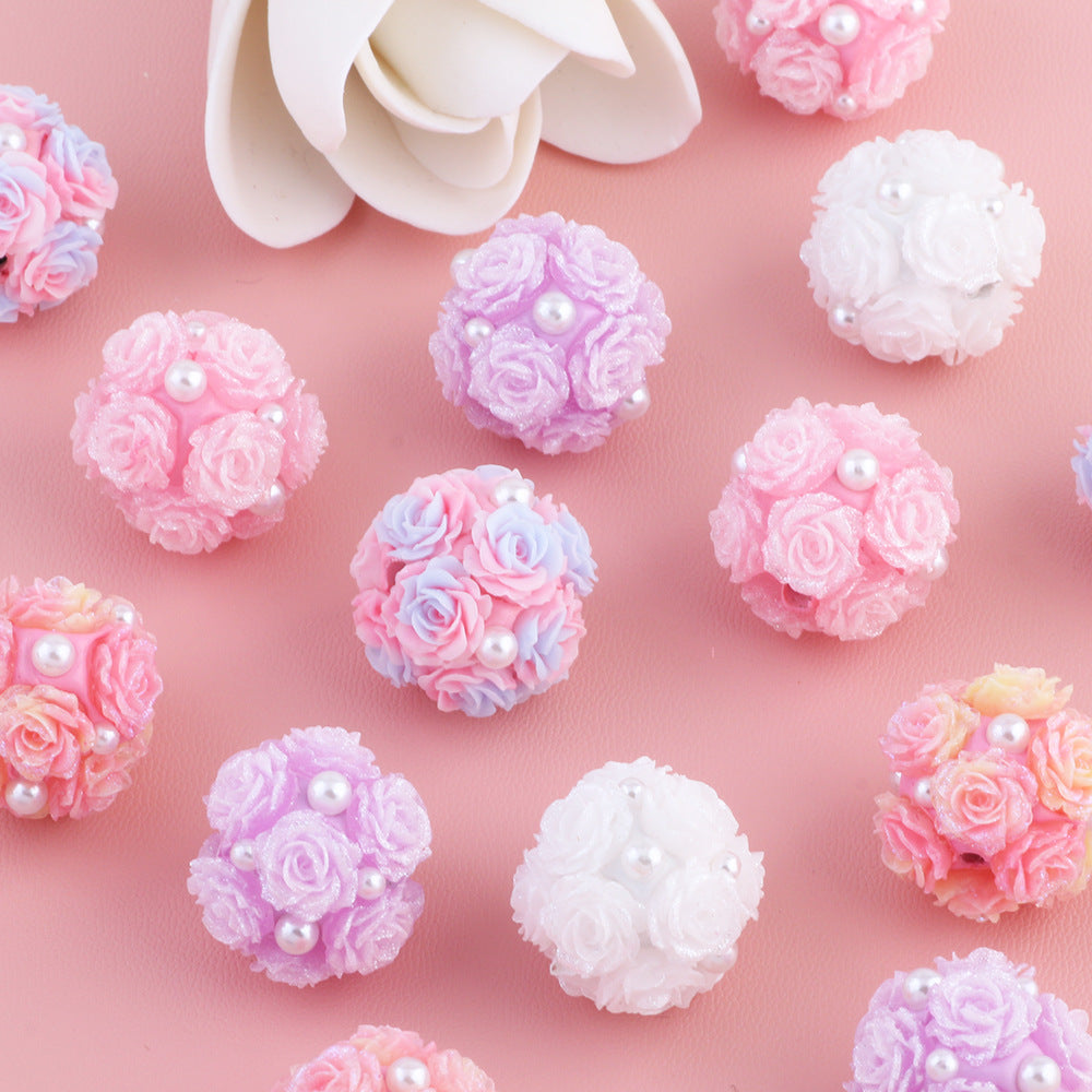Wholesale 10pcs/pack pearl rose luminous flower ball can wear straight hole beads DIY accessories